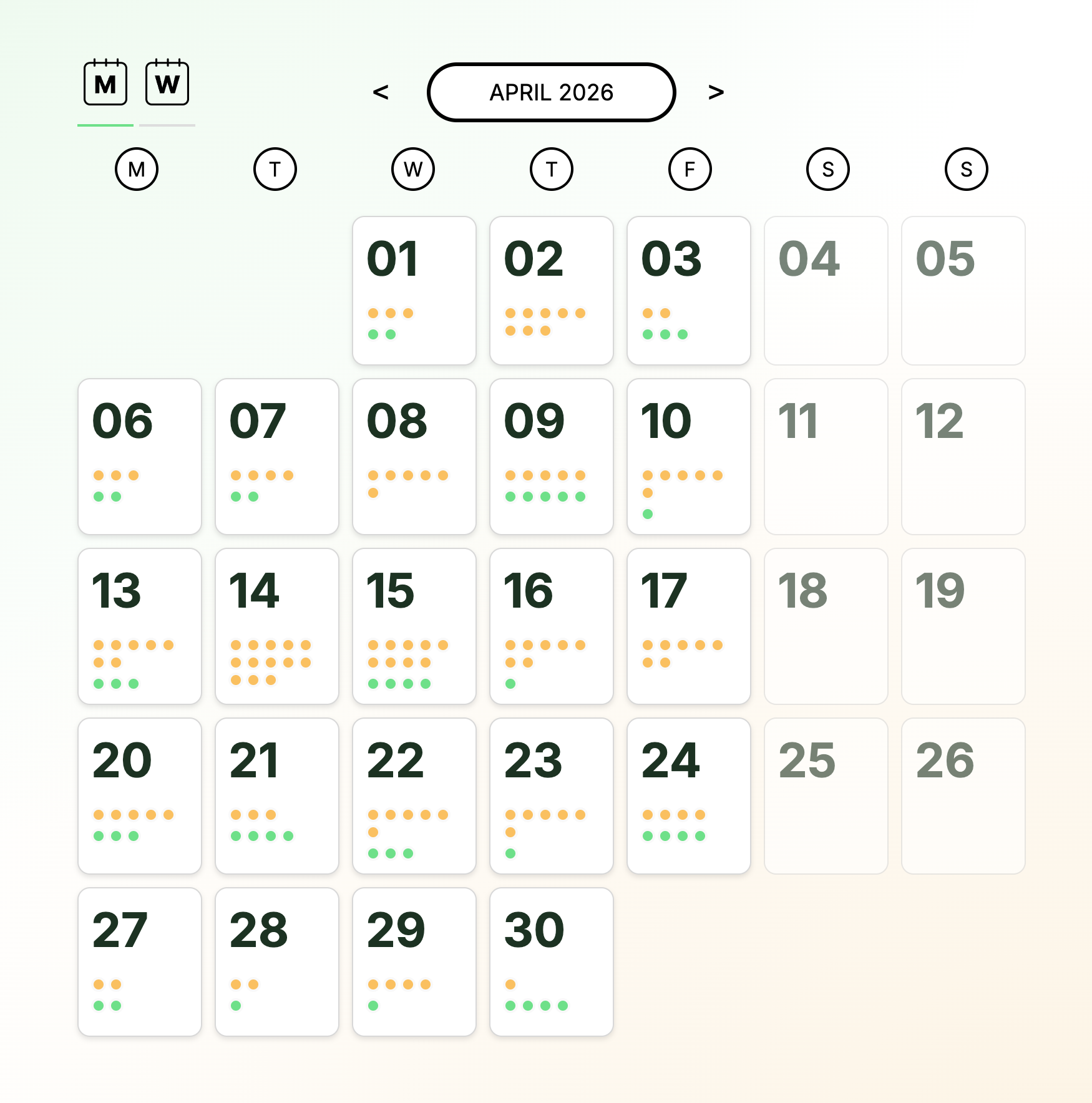 Monthly order calendar