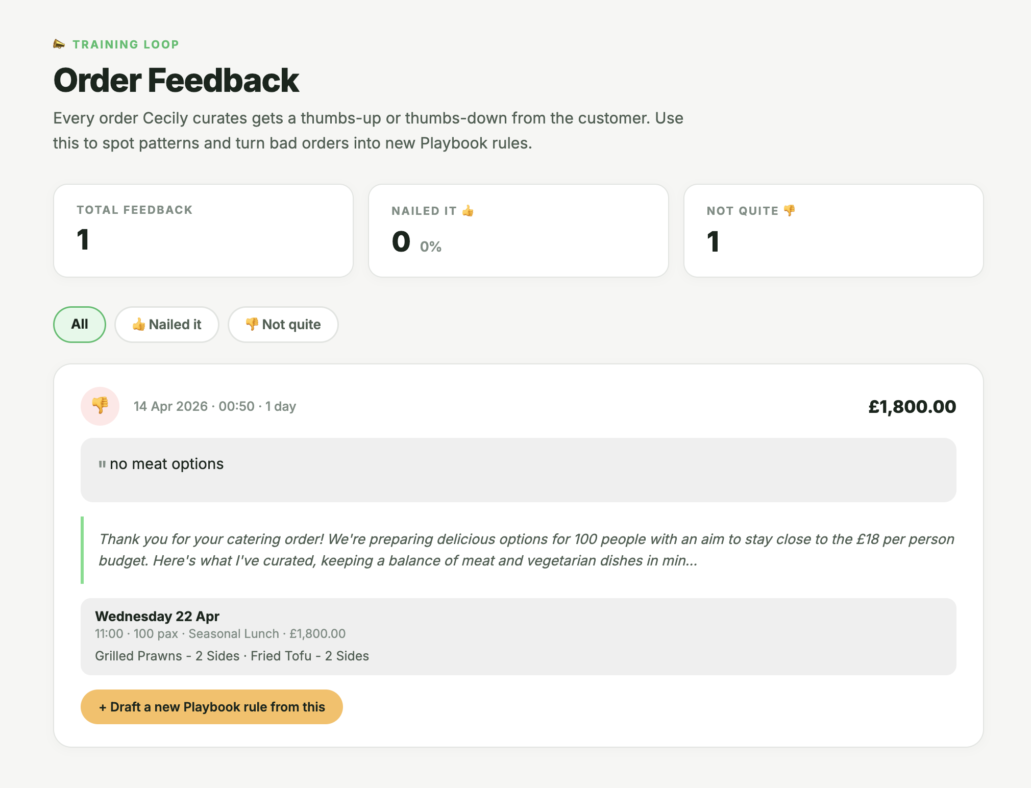 Order feedback training loop