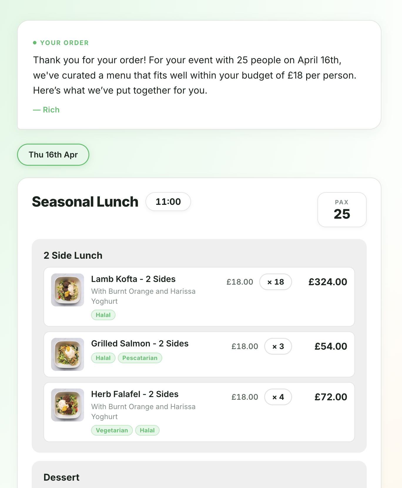 AI-curated order result